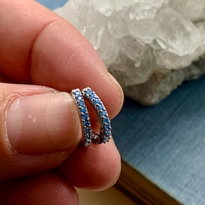 aquamarine huggie earrings // silver earrings // bridesmaid earring // gift for her // sterling silver // holiday // summer jewelry