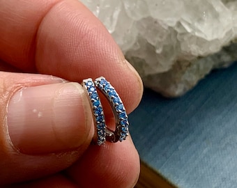 aquamarine huggie earrings // silver earrings // bridesmaid earring // gift for her // sterling silver // holiday // summer jewelry