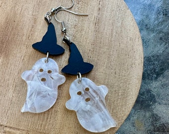 Witch Hat and Ghost Earrings, Black Earrings, Halloween, Halloween