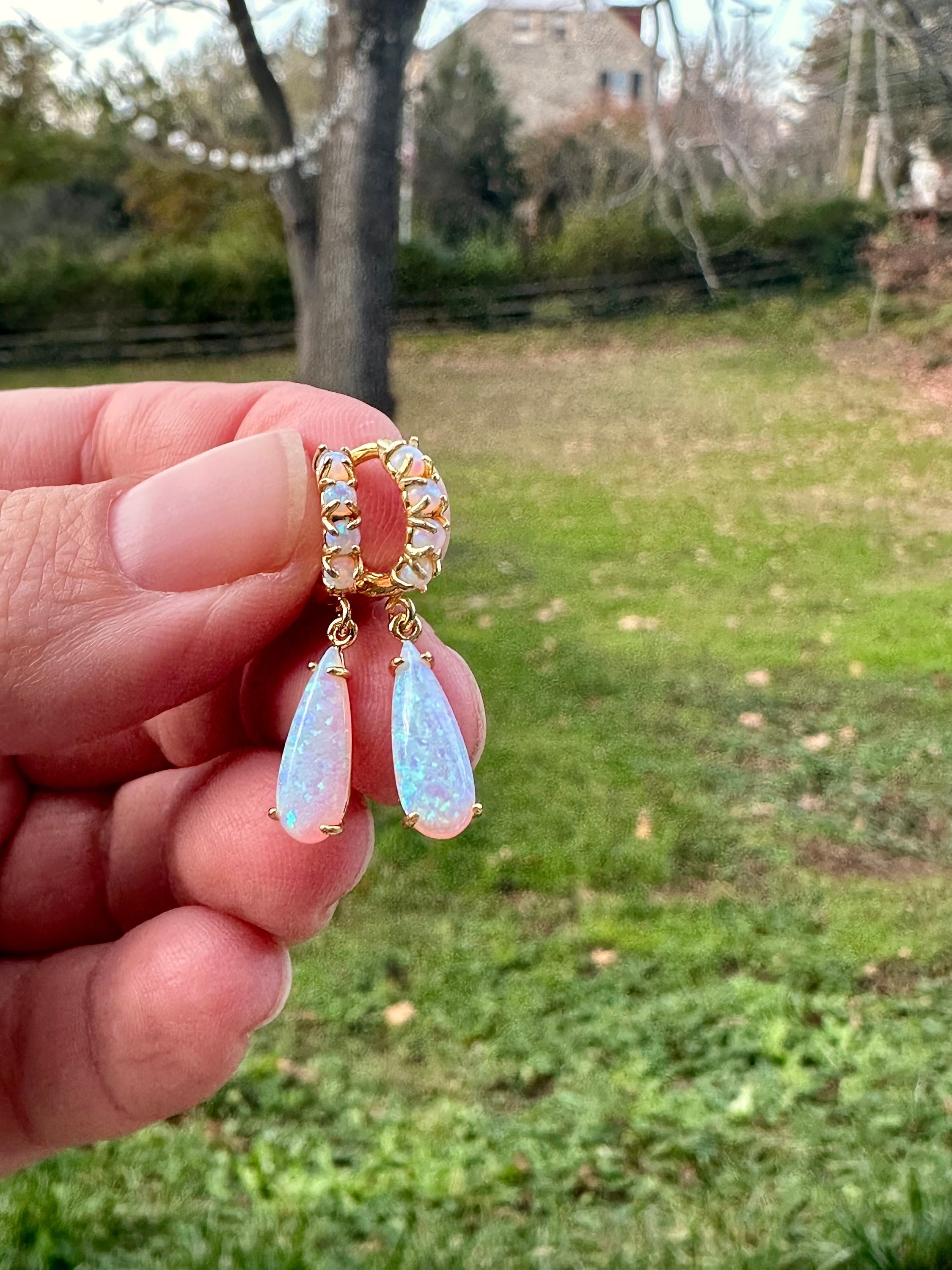 Opal Tear Drop Earrings, Opal Huggies, Opal Earrings, Gold