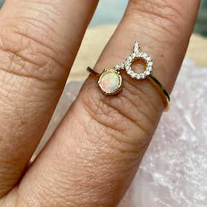 gold taurus ring, opal ring, taurus  horoscope, zodiac, gold ring, adjustable ring, taurus  star sign, gift, gift for her, ring