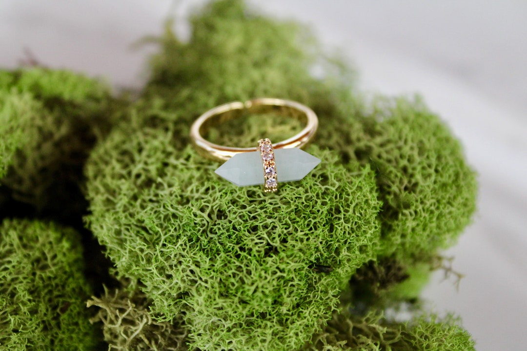 Quartz Point Ring Aquamarine Gold Adjustable Ring, Quartz, Point Ring, Gold Ring ...