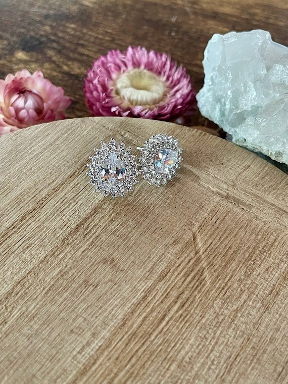 Cubic Zirconia Teardrop Earrings, Bridal Jewelry, Wedding