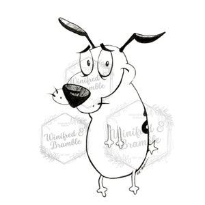 cartoon line drawing, courage drawing, cartoon dog drawing, ink drawing, gift, gift for her, digital download print, drawing under 10