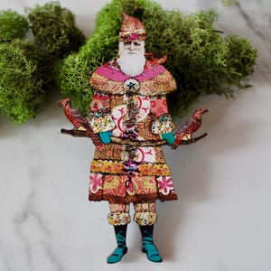 christmas pin,  santa, christmas, christmas jewelry,  gift, wooden pin, holiday, folk, jewelry under 10, pin under 10, brooch, xmas holiday