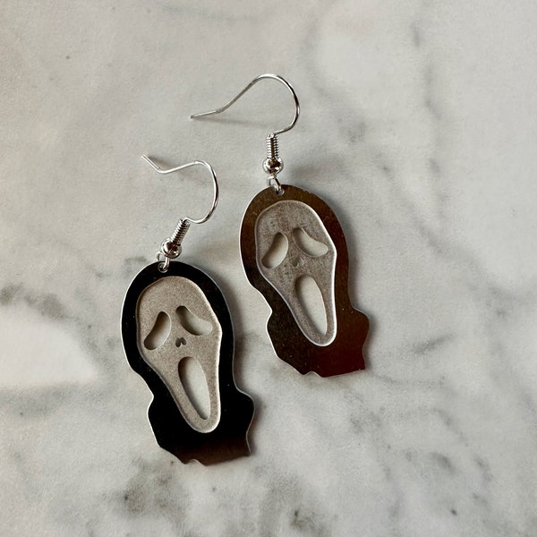 ghost face, scream, earrings, silver earrings, ghost face mask, silver jewelry, gift, gift for her, horror movie, christmas, holiday