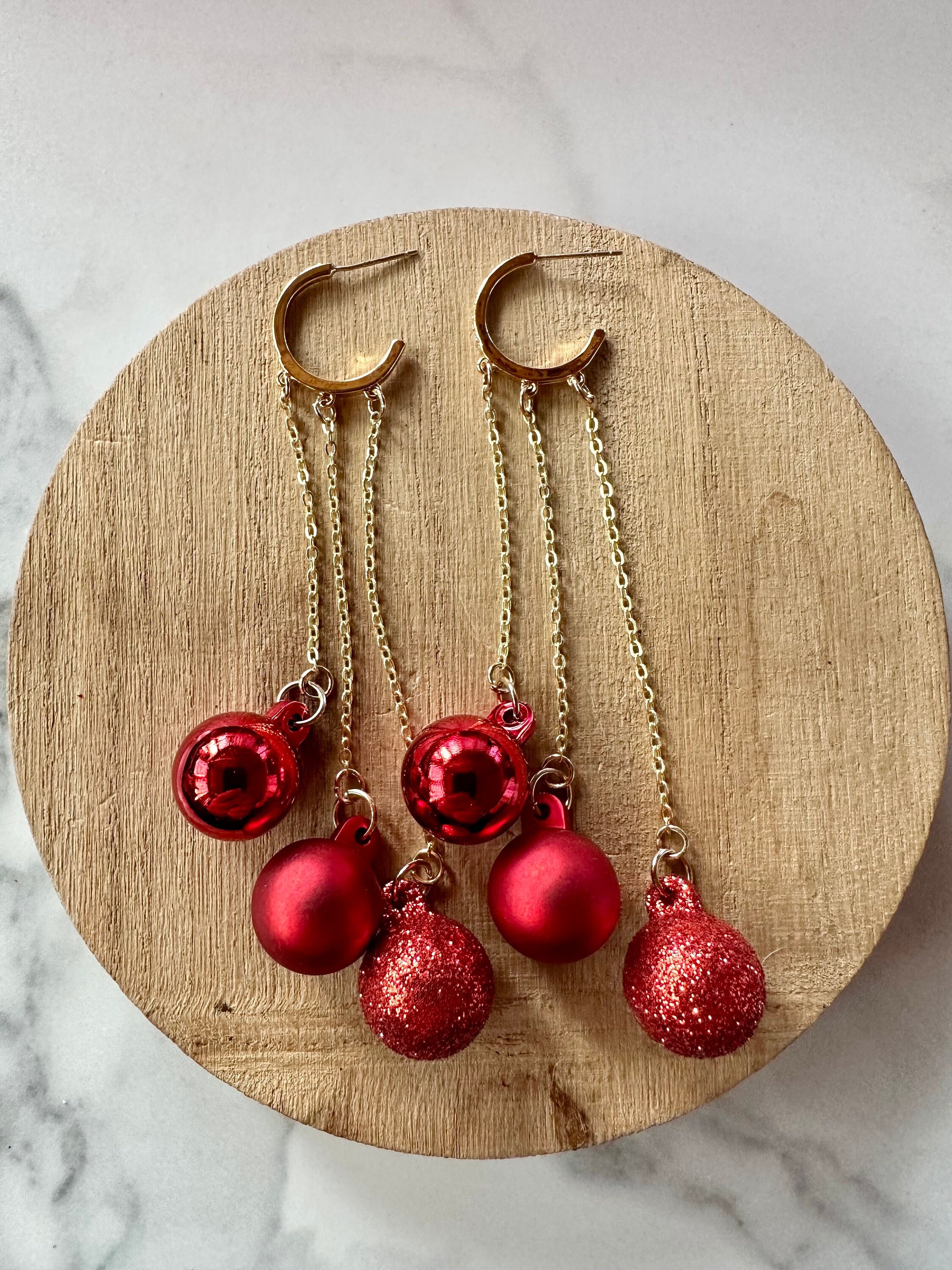 Red christmas earrings best sale