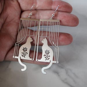 silver cat earrings, cat jewelry, cat, gift for her, earrings under 20, jewelry, holiday, cat lady, caturday, cat mom, silver earrings