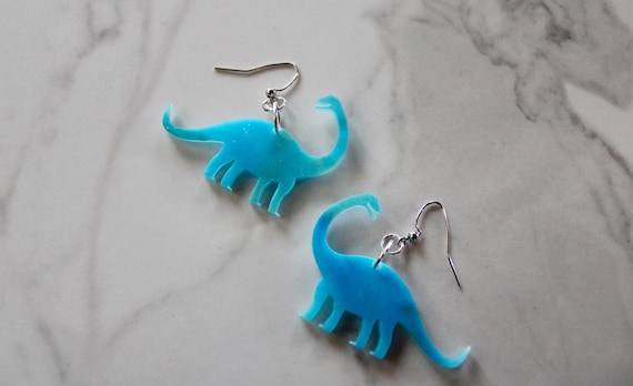 Brontosaurus Earrings, Dinosaur Earrings, Blue Earrings, Dinosaur