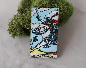 knight of swords tarot, tarot pin, pin, wood pin, tarot card, holiday, pin under 10, jewelry under 10, gift for her, gift, knight of swords