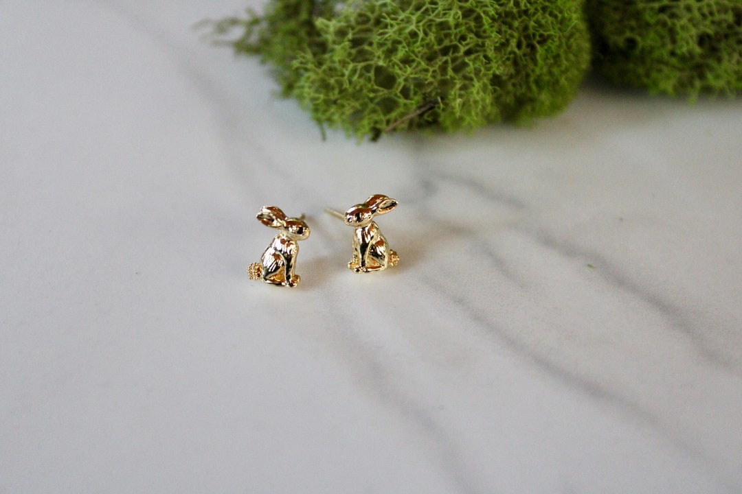 Bronze Rabbit Earring Sterling Silver Bunny Rabbit Stud Earrings, Gold Earrings, Gift, Gift ...