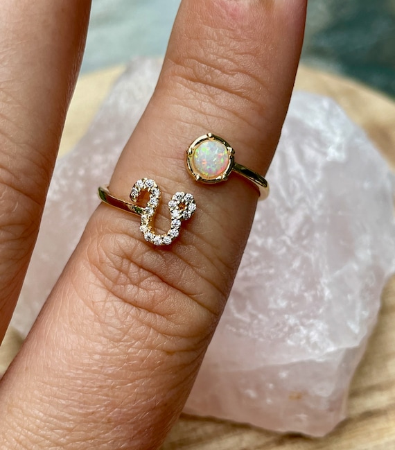Bague or lion bague opale horoscope lion zodiaque bague en or bague reglable signe astrologique lion cadeau cadeau pour elle bague Etsy France