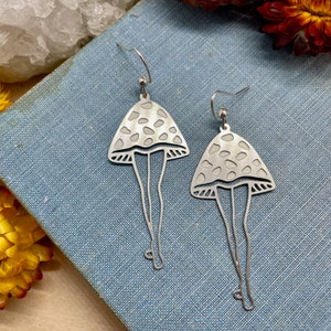 mushroom earrings, mushroom lady, mushroom jewelry, silver earrings, earrings, silver jewelry, holiday, gift, gift for her, mothers day