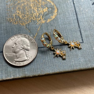 opal huggie earrings // gold huggie earrings // bridesmaid earring // gift for her // sterling silver // opal hoops // tangled // sun burst image 5