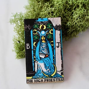 high priestess tarot card pin, tarot card brooch, high priestess tarot, jewelry, gift, gift for her, pin under 10, brooch under 10, tarot