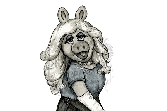 miss piggy black dress Kermit Collection Miss Piggy With Leopard Gloves & Black Dress