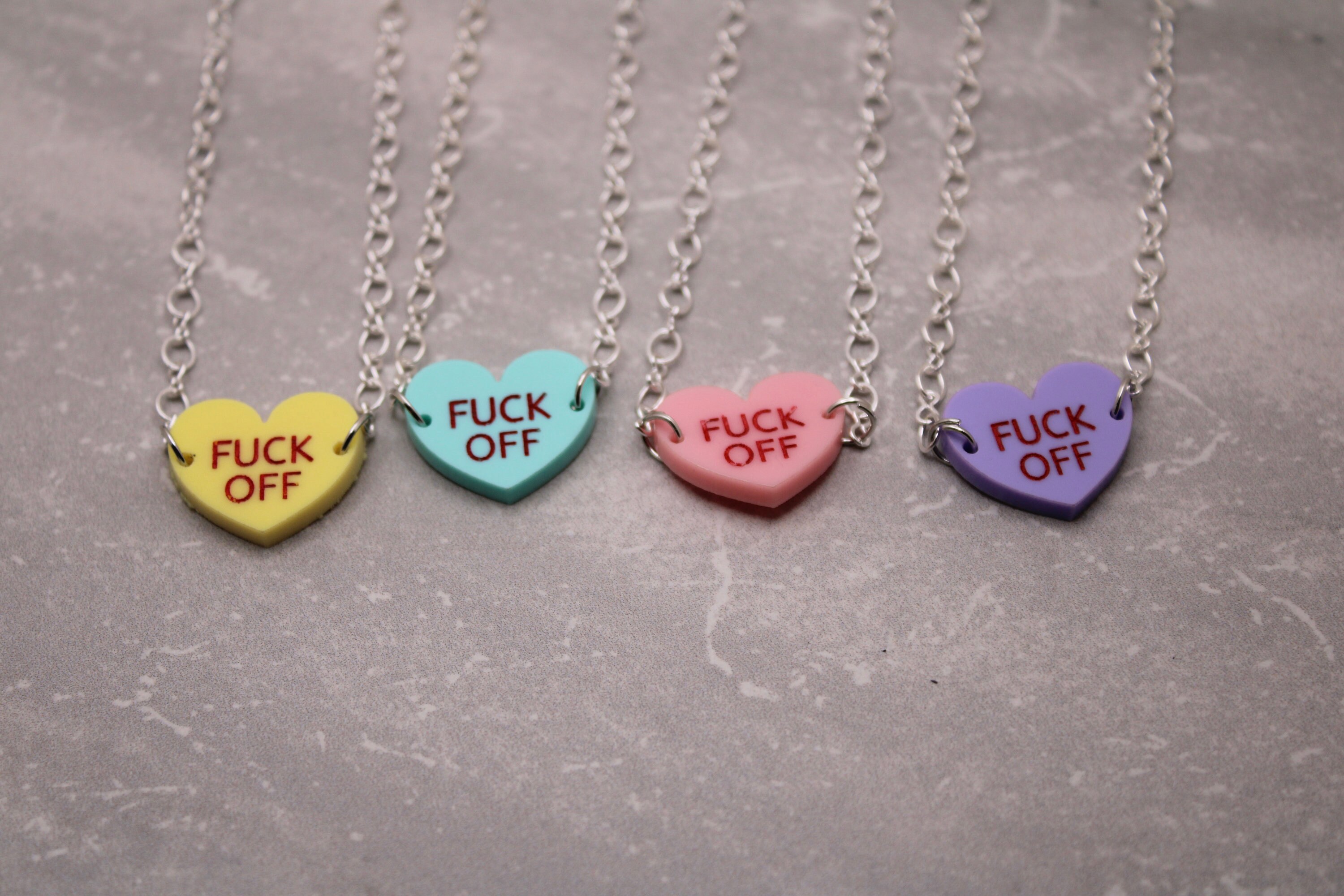 Candy Hearts Necklace, Fuck off Necklace, Fuck off Jewelry, F Off
