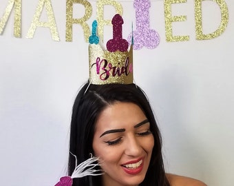 Set De Broma Para Despedida De Soltera – Ramo De 25 Cm Y 7 Diademas De Pene De Espuma, Color Rosa, Para Fiestas Y Celebraciones