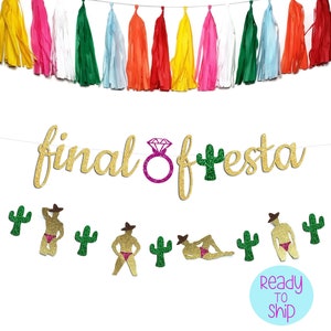 Cursive Final Fiesta Bachelorette Party Banner with Engagement Ring and Cactus, Fiesta Stripper Banner with Cactus, Mexico Bachelorette