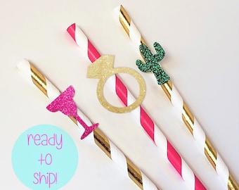 Margs and Matrimony Bachelorette Party Straws Final Fiesta Theme Straws Fiesta Bridal Shower Margarita Straws Cactus Straws Ring Straws