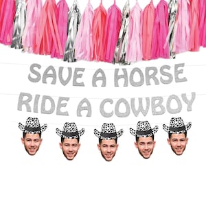 Save a Horse Ride a Cowboy with Personalized Groom Face Cowboy Hat Banner