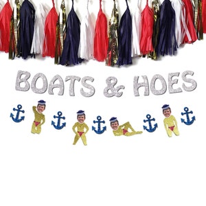 Boats And Hoes Bachelorette Party Banner with Optional Bride Face Sailor Hat Banner or Groom Face Sailor Hat Banner