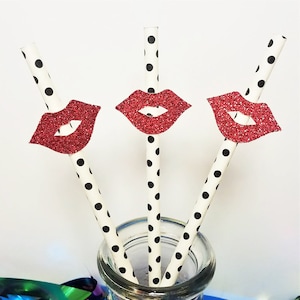 Glitter Kiss Lips Party Straws: Bachelorette Party Decor (Set of 10)