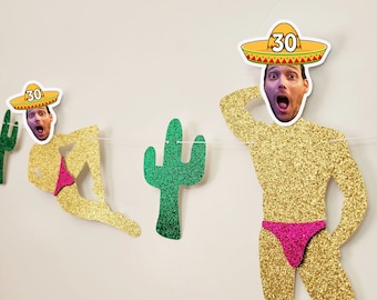 Birthday Fiesta "Birthday Suit" Sombrero Face Banner, Custom Head Birthday Banner, Adult Birthday Party Fiesta Decorations