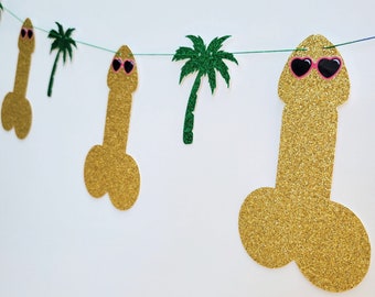 Bachelorette Party Penis and Palm Tree Banner, Beachelorette, Penis wearing Sunglasses Banner, Beach Bachelorette, Palm Springs Bachelorette