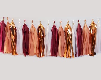 Burgundy Rose Gold Tassel Garland: Wine Theme Party Decor