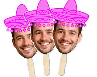 Personalized Face Fan with Sombrero – 6” Custom Fiesta Party Favors