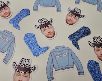 Groom Face with Cow Print Cowboy Hat Confetti, Coastal Cowgirl Bachelorette