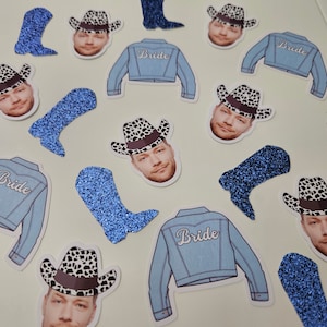 Groom Face with Cow Print Cowboy Hat Confetti, Coastal Cowgirl Bachelorette