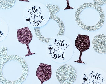Custom Bachelorette Party Confetti: Glitter Wine, Rings, Last Syrah