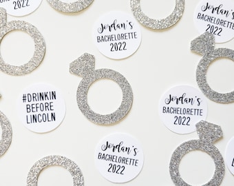 Personalized Bachelorette Party Confetti: Glitter Engagement Ring Decor