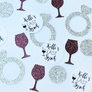 Custom Bachelorette Party Confetti: Glitter Wine, Rings, Last Syrah