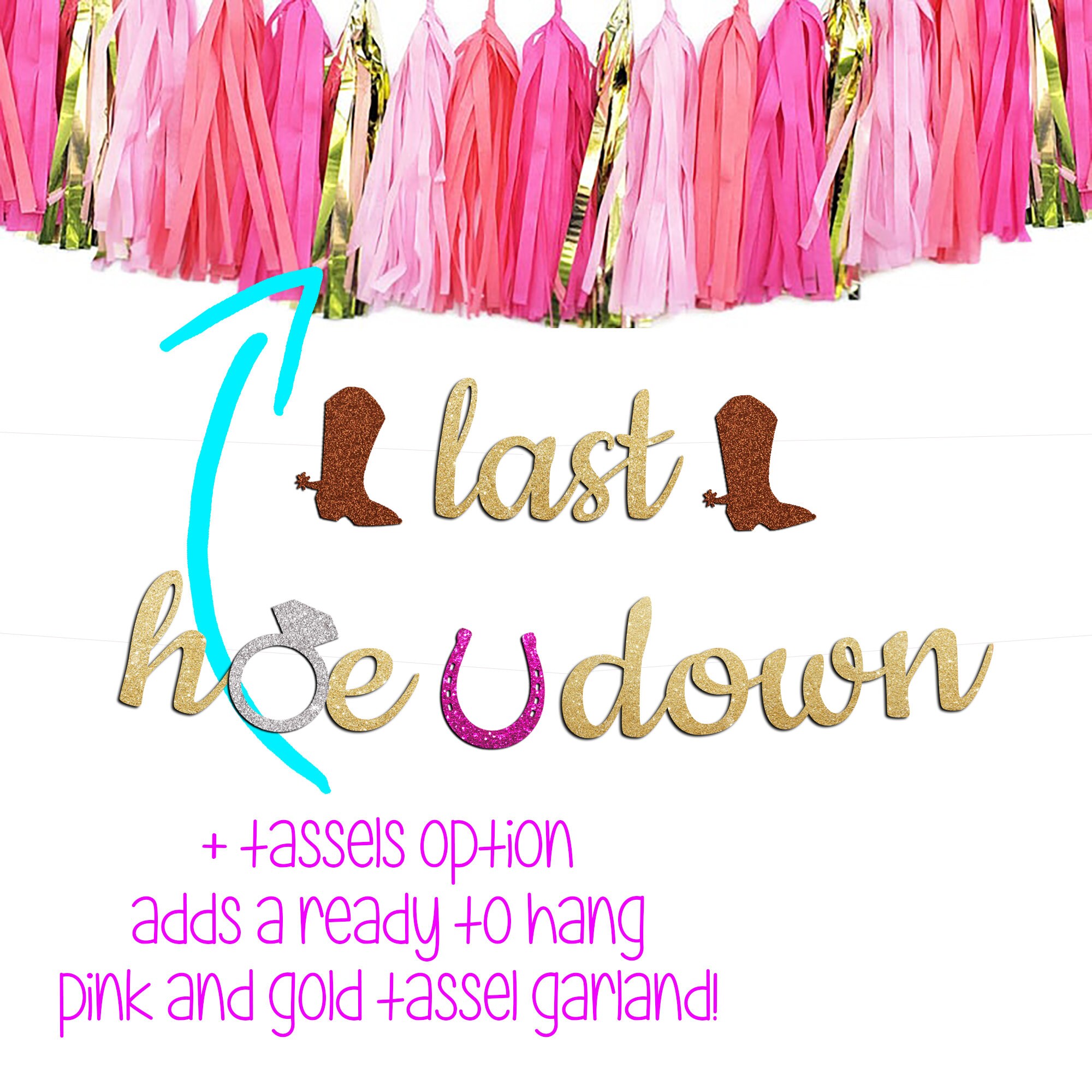 Last Hoe Down Bachelorette Party Boot And Ring Banner Cowgirl Etsy 日本