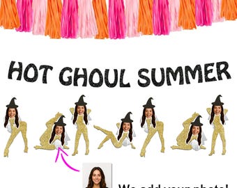 Hot Ghoul Summer Bachelorette Party Banner with Custom Bride Face Dancers | Summerween Bach Decor