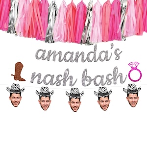Personalized Nash Bash Bachelorette Banner: Cowboy Hat, Bride/Groom Face