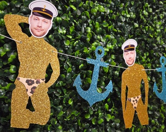 Boat Captain Birthday Face Banner, Groom Head Boat Captain Hat Bachelorette Party Banner, Boat Captain Hat Themed Groom Face Banner