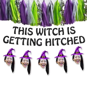 Witch Bachelorette Party Banner: Bride Face, Witch Hat, Halloween Decor