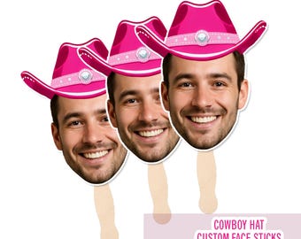 Western Party Custom Face Fans with Cowboy Hat – 7” Personalized Last Rodeo Party Favors