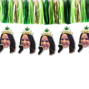 420 bannière de visage d'anniversaire avec joint en option et diadème de mauvaises herbes, 420 décorations de mariée, bannière de visage d'anniversaire de marijuana, décor de tête de marijuana