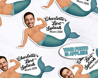 Last Splash Bachelorette Stickers | Funny Custom Groom Face Merman Stickers, Confetti & Straws | Mermaid Bachelorette Party Decorations