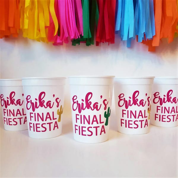 Personalized Final Fiesta Bachelorette Party Cups, Margs and Matrimony Cups