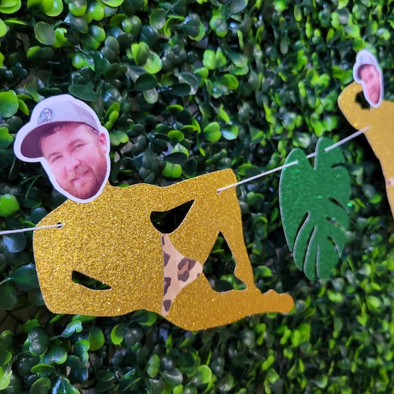 Groom Face Bachelorette Banner: Tropical Palm Leaf Decor, Wild Bach Last Rumble in the Jungle