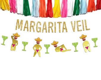 Margarita Veil Bachelorette Party Banner: Sombrero Groom Face Fiesta Bach Decor