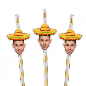 Personalized Groom Face Fiesta Straws: Bachelorette Party Decorations