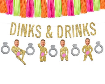 Dinks & Drinks Banner | Pickleball Bachelorette Party Decor, Custom Groom Face Banner