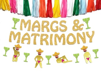 Margs and Matrimony Bachelorette Party Banner: Sombrero Groom Face Decor